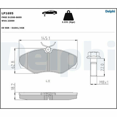 Delphi LP1695 Front Brake Pads Set - Disc Brake for Traffic & Vivaro