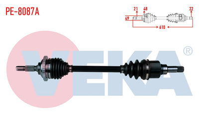 Veka PE-8087A Complete Axle Left Front Peugeot 206 + 1.4 HDi with ABS 48 Outer Length 610 mm 2009 — Axles, CV Joints & Boots
