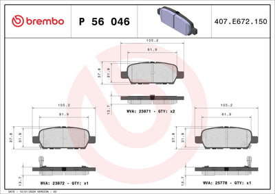Brembo P56046 Brake Pad Rear Qashqai J10 07-13 X-Trail T30 00- X-Trail T31 07-13 Parthfınder 13- Juke 10- Koleos — Brake Pads