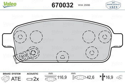 Valeo 670032 Rear Brake Pad Opel Astra J / Mokka / Zafira C – Chevrolet Cruze / Aveo T300 / Trax — Brake Pads
