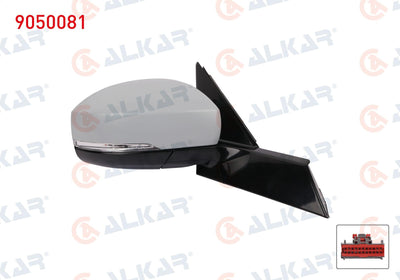 Alkar 9050081 Outer Rear View Mirror Right Electric Heated Primed Automatic Folding with Turn Sig — Tail, Signal & Reflectors