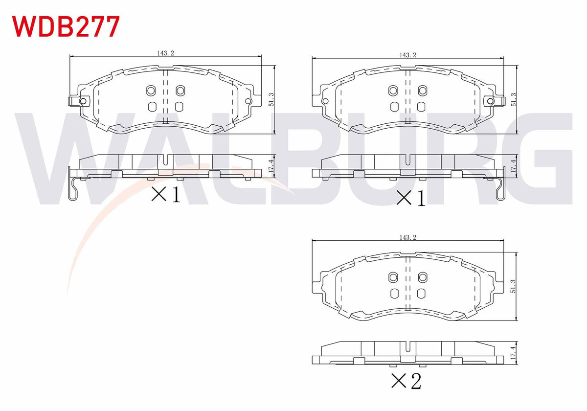 WALBURG WDB277 Brake Pad Front with Wear Indicator Chevrolet Lacetti (J200) 1.4i 16V 2006-2012 / Lacetti (J200) — Brake Pads