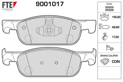 Fte 9001017 Brake Pad Front (Set) Clio IV 12-Logan II 12-Sandero II 12-Thick Type — Brake Pads