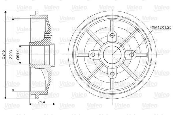 Valeo 237016 Brake Drum 02-C2-C3-1007 12-Pt.208 — Brake Rotors & Drums