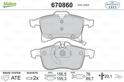 Valeo 670860 Front Brake Pad Opel Astra H Meriva A B Zafira B Corsa C Combo C 1.9D — Brake Pads