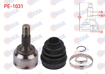 Veka PE-1031 CV Joint Right Front Outer Length 133mm Peugeot 307 (3A / C) 1.4 Ma Transmission 2000 — Axles, CV Joints & Boots