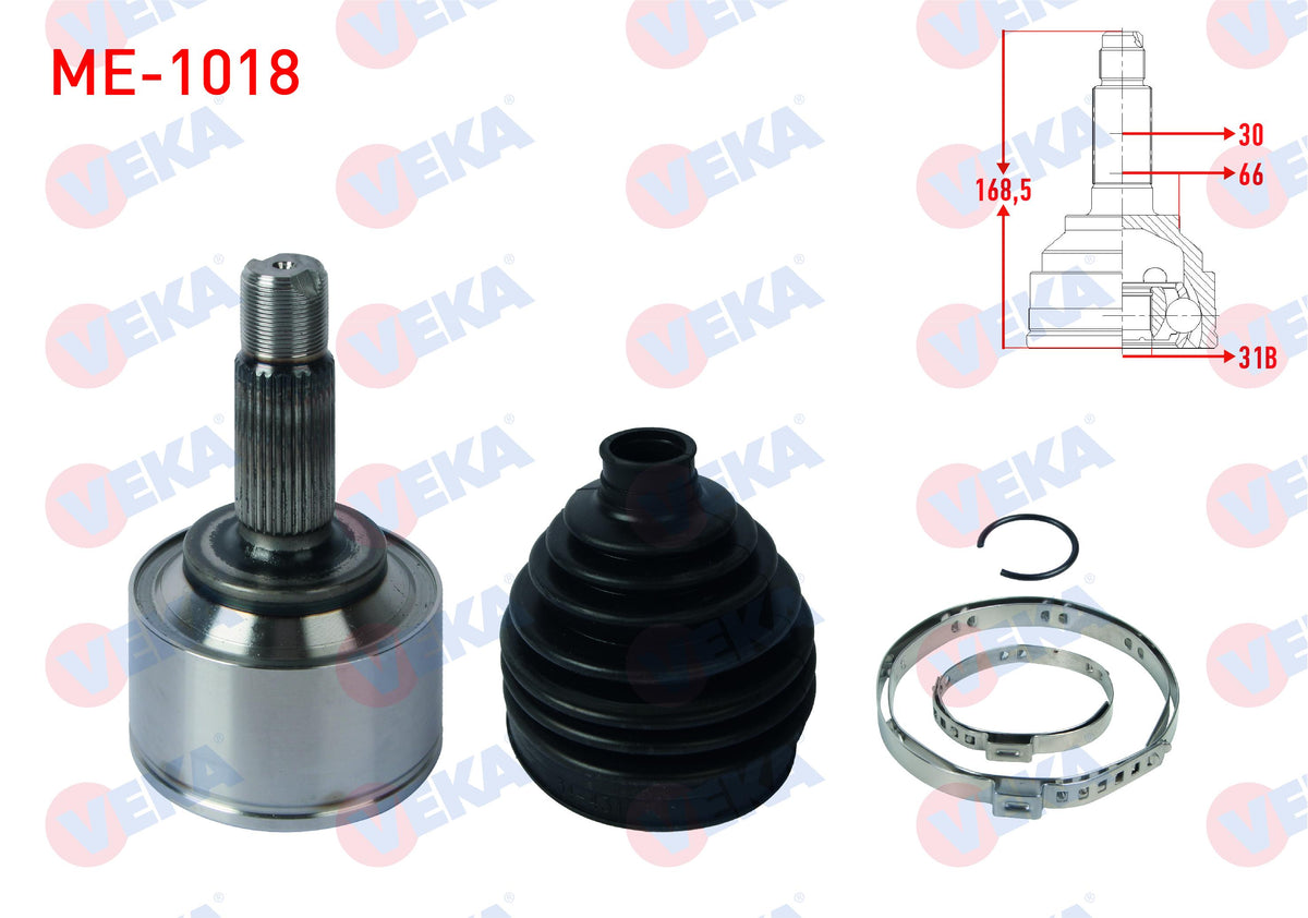 Veka ME-1018 CV Joint Left-Right Front Outer 30X31x66 Length 168,5mm Mercedes Vito (W447) 2014 — Axles, CV Joints & Boots