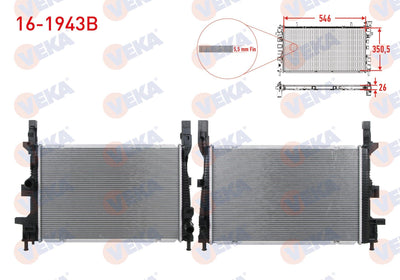 Veka 16-1943B Water Radiator Brazing (5.5mm Fin) Ford Focus III 1.5 TDCi 2011-2015 / Transit Connect 1.5 T — Radiators & Fans