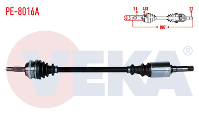 Veka PE-8016A Complete Axle Right Front Peugeot 106 II 1.4i with ABS 48 Outer Length 807mm 1996-20 — Axles, CV Joints & Boots