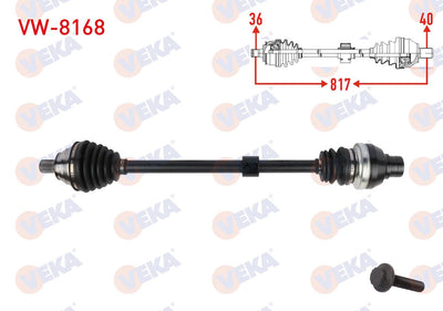 Veka VW-8168 Complete Axle Right Front Length 817mm Volkswagen Golf 2017-2020 / T-Roc 2019-/ Skoda — Axles, CV Joints & Boots