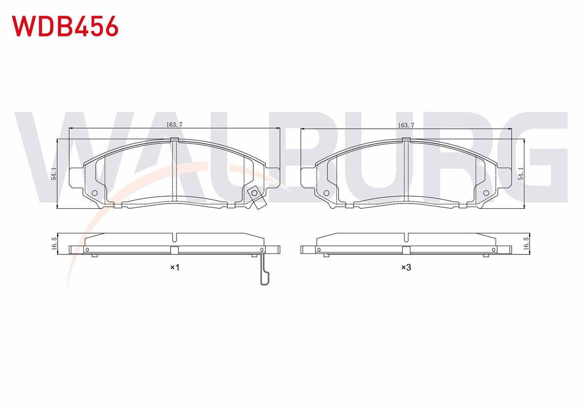 WALBURG WDB456 Brake Pad Front with Wear Indicator Cable Drilled Nissan Navara (D40) 2.5 dCi 4Wd 2005-2015 / Nis — Brake Pads