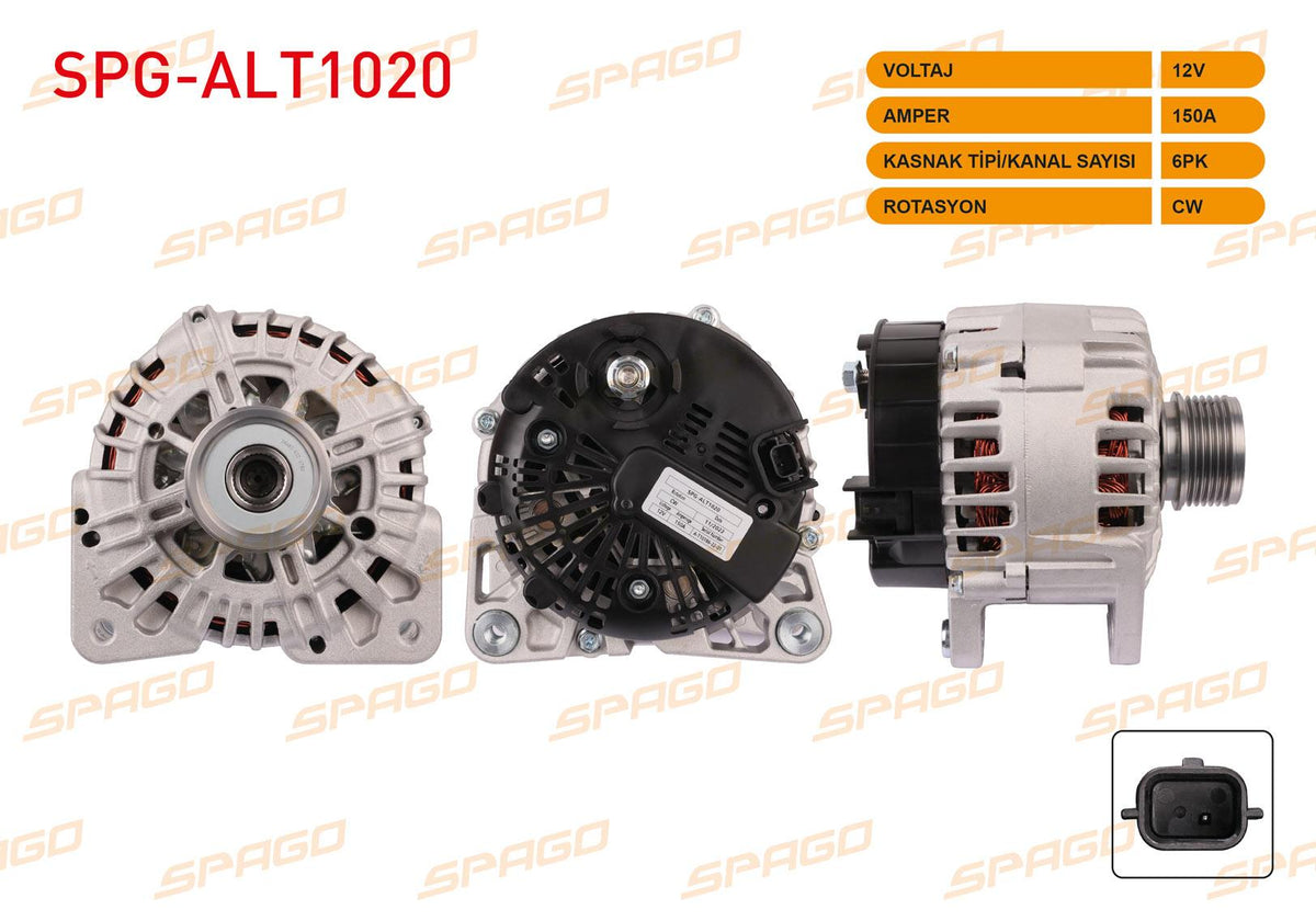 SPAGO SPG-ALT1020 Alternator (V Type) 12V 150A 6Pk (Alt8708) Clio III IV-Megane III IV-Fluence-Kangoo ( — Starting & Charging