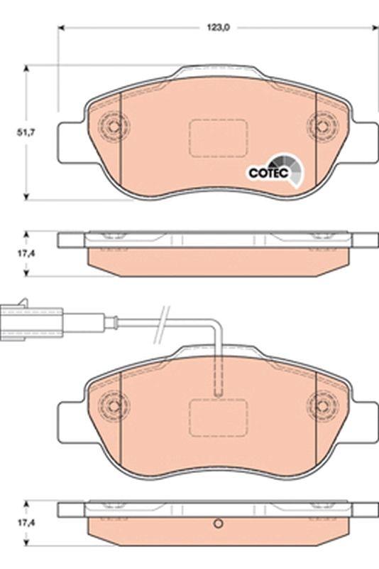 TRW GDB1746 Brake Pad Front with Connector 500 07-Fiorino 08-Qubo 08-Panda 03-/ Ka 08 — Brake Pads