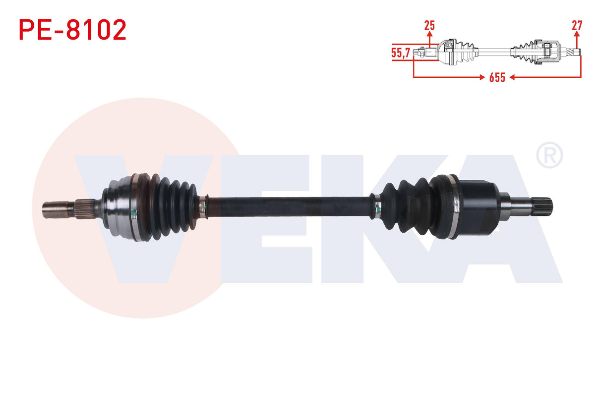 Veka PE-8102 Complete Axle Left Front Length 655mm Peugeot 208 II 1.2 M-T 6 Gear 2019-/ Opel Corsa — Axles, CV Joints & Boots