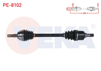 Veka PE-8102 Complete Axle Left Front Length 655mm Peugeot 208 II 1.2 M-T 6 Gear 2019-/ Opel Corsa — Axles, CV Joints & Boots