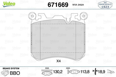 Valeo 671669 Brake Pad Front BMW X5 M E70 09-X6 M E71 09 — Brake Pads