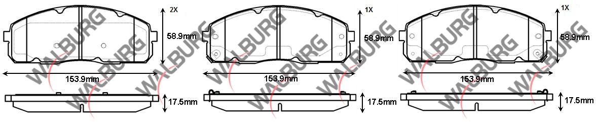 WALBURG WDB563 Brake Pad with Wear Indicator Front Hyundai H100 (Van) 2.5 D 16.5mm 2004 — Brake Pads