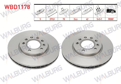WALBURG WBD1178 Brake Disc Front Air 5 Bjn 279,8X25x70x42 Opel Astra H 1.4i-1.6i-1.3 CDTi-2004-2010 / — Brake Rotors & Drums