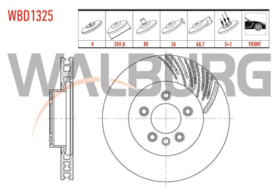 WALBURG WBD1325 Brake Disc Left Front Air 5 Bjn 359,80X36x85x68 — Brake Rotors & Drums