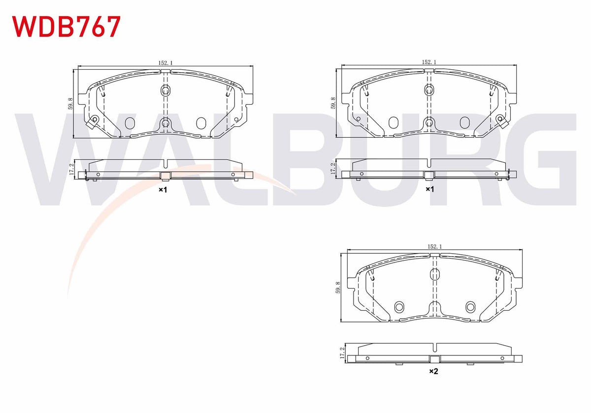 WALBURG WDB767 Brake Pad Front with Wear Indicator Cable Drilled Kia Sorento III (Um) 2.0 CRDi 2015