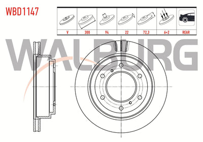 WALBURG WBD1147 Brake Disc Rear Air 6 Bjn 300X22x94.07X72 — Brake Rotors & Drums