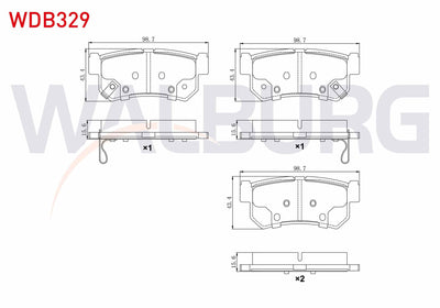 WALBURG WDB329 Brake Pad Rear Ssangyong Musso (Fj) 2.2 TD 15.60mm 1993-2004 — Brake Pads