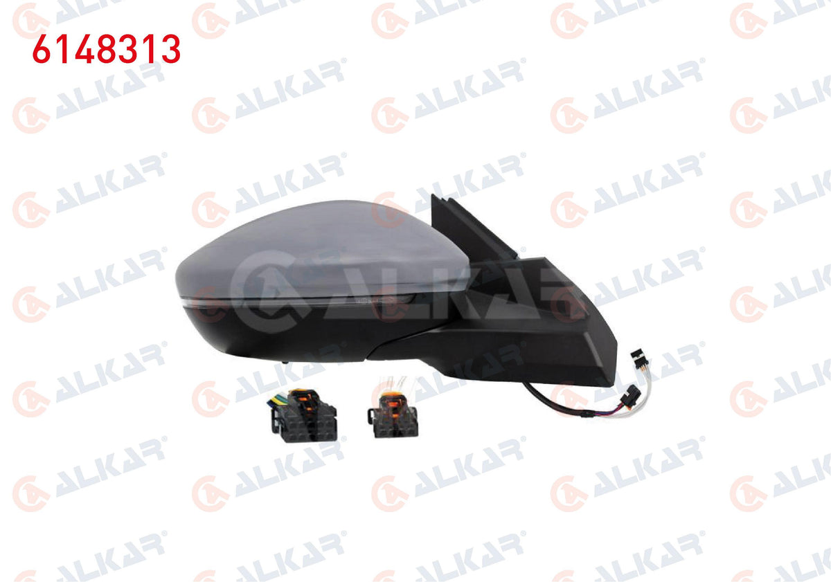 Alkar 6148313 Outer Rear View Mirror Right Electric Heated Primed Automatic Folding with Turn Signal with Sensor Lower with Lighting Led Blind Spot 10 + 4 Pin Peugeot 2008 II (U_) 2019