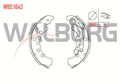 WALBURG WBS1045 Brake Shoe Rear Fiat Grande Punto (199) 1.2 MPI with Lever 203 — Brake Cables & Hardware