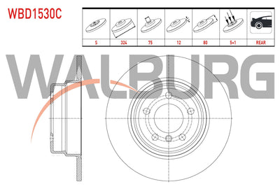 WALBURG WBD1530C Brake Disc Rear Straight Coated BMW X5 (E53) 3.0 D 5 Bjn 324X12x75x80 2000-2007 — Brake Rotors & Drums