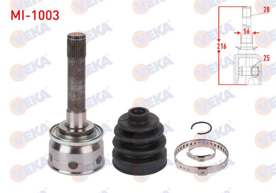 Veka MI-1003 CV Joint Left-Right Front Outer Length 216mm Mitsubishi L200 (K7t — Axles, CV Joints & Boots