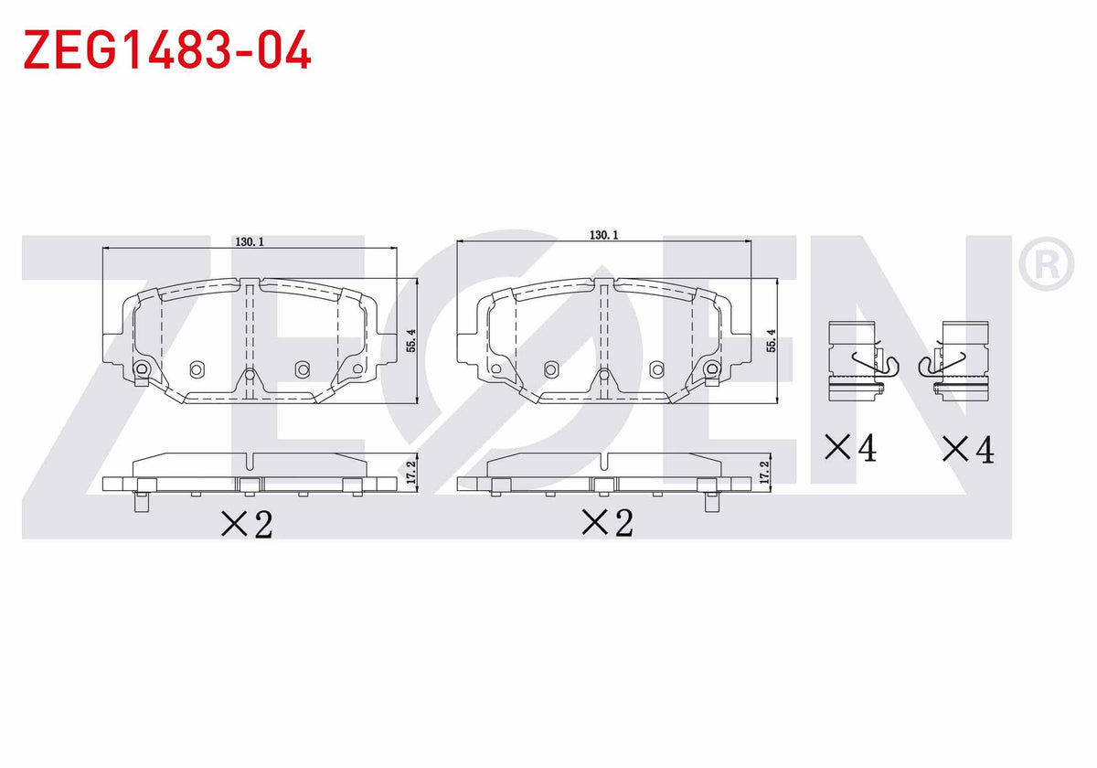 Zegen ZEG1483-04 Brake Pad Rear with Wear Indicator Fiat Freemont (Jf) 2.0 Mjt 2011-/ Lancia Voyager Mpv (Rt) 2. — Brake Pads