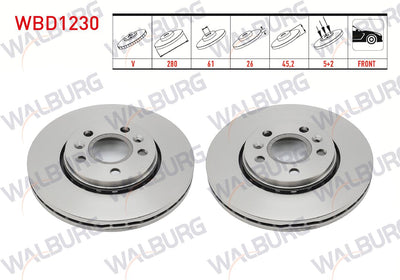 WALBURG WBD1230 Brake Disc Front Air 5 Bjn 280X26x61x45 Renault Kangoo Express (Fc0 / 1_) 1.5 dCi 2008 — Brake Rotors & Drums