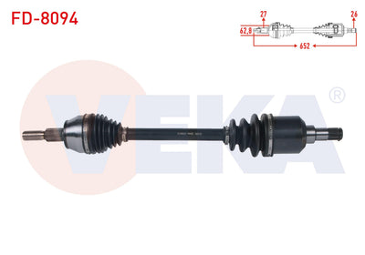 Veka FD-8094 Complete Axle Left Front Length 652mm Ford Transit Connect 1.6 TDCi 5 M-T Dv6 2013-/ — Axles, CV Joints & Boots
