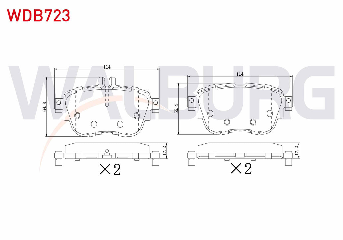 WALBURG WDB723 Brake Pad with Wear Indicator Rear Mercedes E Series (W213) E 180 2016-/ E Series (W213) E 220 D — Brake Pads