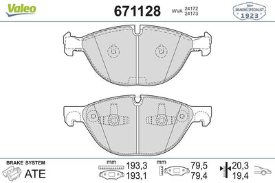Valeo 671128 Brake Pad Front BMW X5 E70 X6 E71 E72 3.0Sd 4.8i 193mm — Brake Pads
