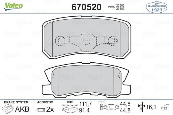 Valeo 670520 Rear Brake Pad Mitsubishi Pajero / Outlander / Peugeot 4007 2.2 HDi-2.5 TDI 2001- — Brake Pads