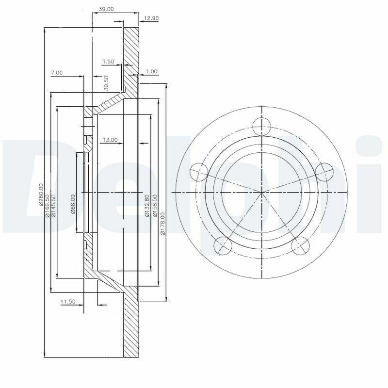 Delphi BG2987 Front Brake Disc - 280mm Diameter, 5×112 Bolt Pattern, Audi A4 (95-97) — Brake Rotors & Drums