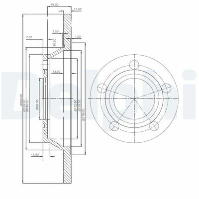 Delphi BG2987 Front Brake Disc - 280mm Diameter, 5×112 Bolt Pattern, Audi A4 (95-97) — Brake Rotors & Drums