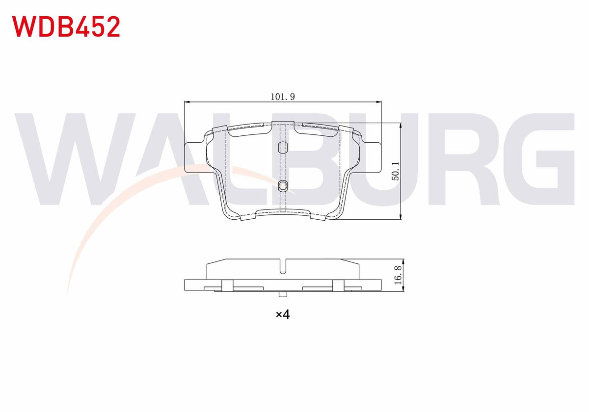 WALBURG WDB452 Brake Pad Rear Ford Mondeo III 2.0i 16V 2000-2007 / Mondeo III 2.2 TDCi 2000-2007 / Mondeo III 2. — Brake Pads