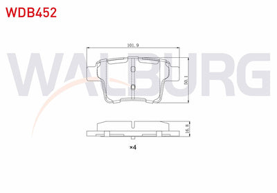 WALBURG WDB452 Brake Pad Rear Ford Mondeo III 2.0i 16V 2000-2007 / Mondeo III 2.2 TDCi 2000-2007 / Mondeo III 2. — Brake Pads