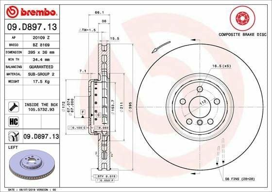 BREMBO brake disc for BMW front left, High performance BREMBO brake disc set BREMBO Brake Disc Front Left for BMW 7 (G12), 8 (G14, G15, G16), X4 (G02), X5 (G05), X6 (G06), X7 (G07) | 2 Pieces BREMBO Brake Disc Front Left for BMW | 2 Pieces brembo, brake-disc, front-left, bmw, car-parts, performance, automotive, brake-system, car-owners, ai-generated