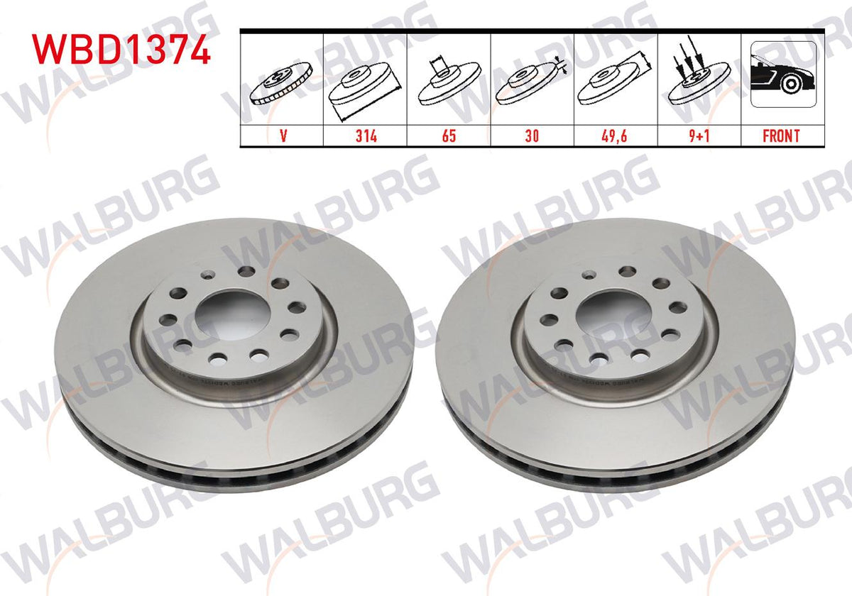 WALBURG WBD1374 Brake Disc Front Air 5 Bjn 314X30x65x49 — Brake Rotors & Drums