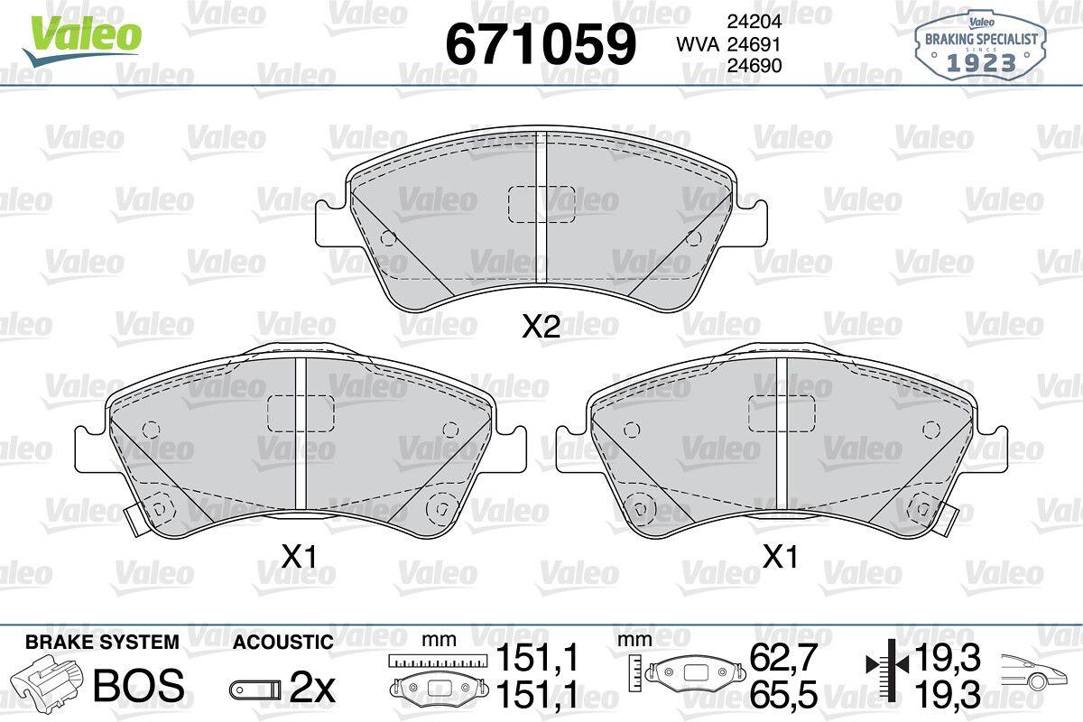 Valeo 671059 Brake Pad Front Toyota Avensis 09-13, Verso 10-13 — Brake Pads