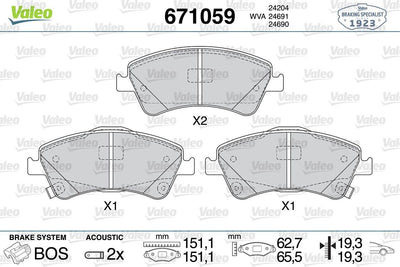 Valeo 671059 Brake Pad Front Toyota Avensis 09-13, Verso 10-13 — Brake Pads