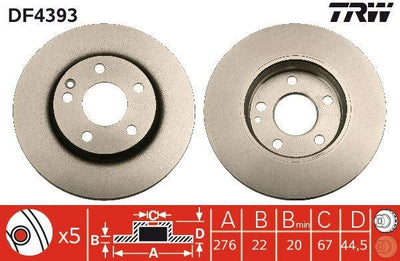 TRW DF4393 Brake Disc Front Air 276 mm A-Class W169 B-Class W245 — Brake Rotors & Drums