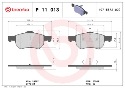 Brembo P11013 Brake Pad Front Low-Met Chrysler — Brake Pads