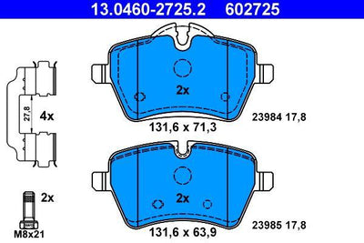 ATE 13.0460-2725.2 Brake Pad Front Mini Clubman R55 R57 Cooper S R56 Countryman R60 Coupe R58 Paceman R61 — Brake Pads