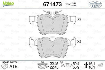 Valeo 671473 Brake Pad Rear 15-Discovery Sport-Range Rover Evoque, Volvo S90/XC90/XC60 16-18 — Brake Pads
