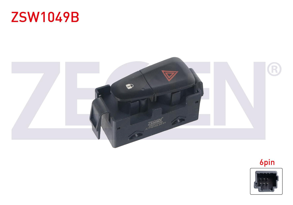 Zegen ZSW1049B Door Lock Ve Flasher Switch 6 Pin Renault Megane III-Scenic III 2008-2015 / Dacia Lodgy-Sandero-Dokker 2008