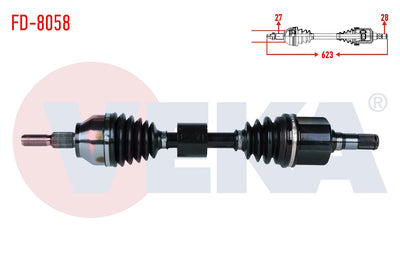 Veka FD-8058 Complete Axle Left Front Ford Focus 1.6 TDCi A-T Length 623mm 2015 — Axles, CV Joints & Boots